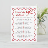 Red Bow Baby shower - Bewerkbare naam, 5x7 Invitat Kaart (Staand voorkant)