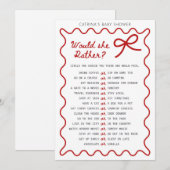 Red Bow Baby shower - Bewerkbare naam, 5x7 Invitat Kaart (Voorkant / Achterkant)