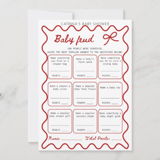 Red Bow Baby shower - bewerkbare naam, 5x7 Kaart (Voorkant)