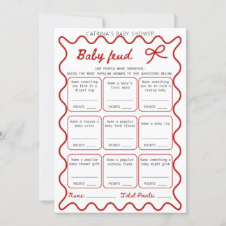 Red Bow Baby shower - bewerkbare naam, 5x7 Kaart
