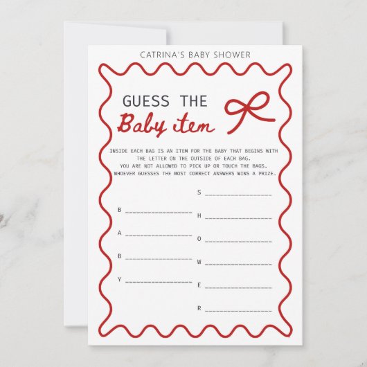 Red Bow Baby shower - bewerkbare naam, 5x7 Kaart (Voorkant)
