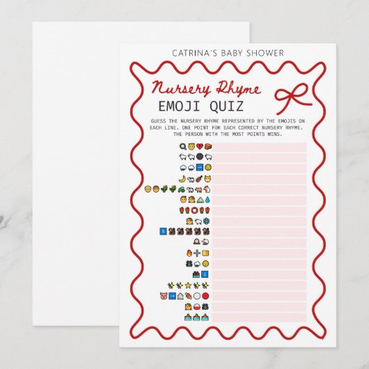 Red Bow Baby shower - bewerkbare naam, 5x7 Kaart (Voorkant / Achterkant)
