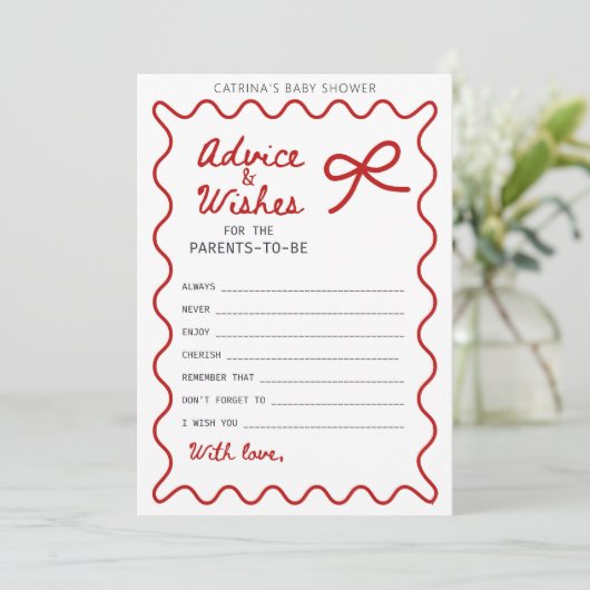 Red Bow Baby shower - bewerkbare naam, 5x7 Kaart (Staand voorkant)