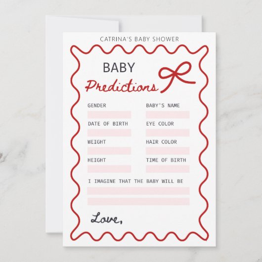 Red Bow Baby shower - bewerkbare naam, 5x7 Kaart (Voorkant)