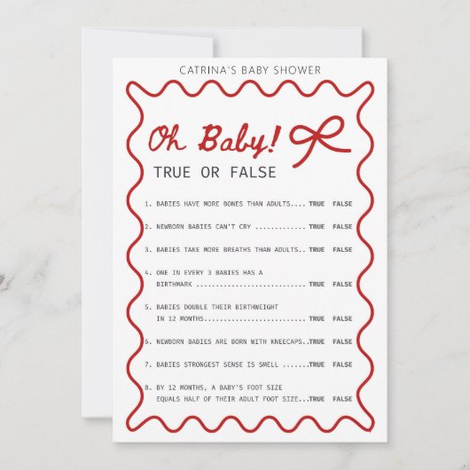 Red Bow Baby shower - bewerkbare naam, 5x7 Kaart (Voorkant)