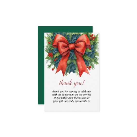 Red Bow Baby Shower Christmas Brunch Bedankkaart (Voorkant / Achterkant in situ)