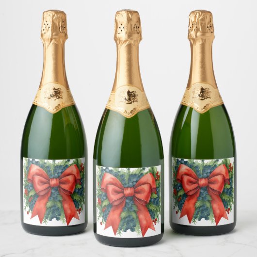 Red Bow Baby Shower Christmas Brunch Sparkling Wijnetiket (Flessen)