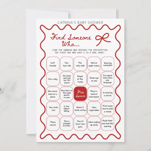 Red Bow Baby Shower - Editable Name, 5x7 Invitatio Kaart (Voorkant)