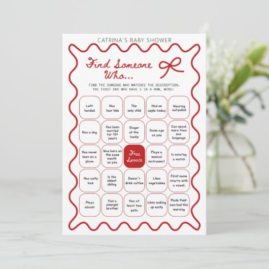 Red Bow Baby Shower - Editable Name, 5x7 Invitatio Kaart (Staand voorkant)