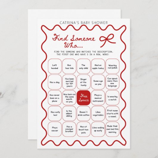 Red Bow Baby Shower - Editable Name, 5x7 Invitatio Kaart (Voorkant / Achterkant)