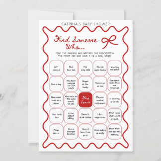 Red Bow Baby Shower - Editable Name, 5x7 Invitatio Kaart
