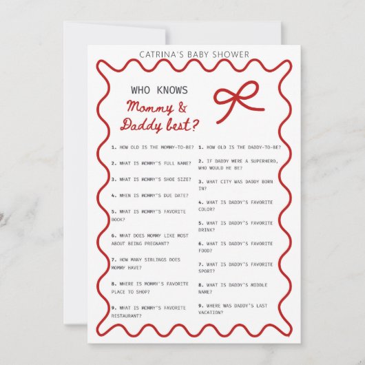 Red Bow Baby Shower - Editable Name, 5x7 Invitatio Kaart (Voorkant)