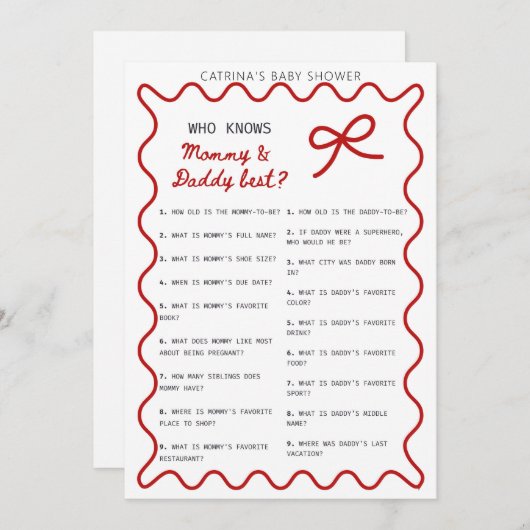 Red Bow Baby Shower - Editable Name, 5x7 Invitatio Kaart (Voorkant / Achterkant)
