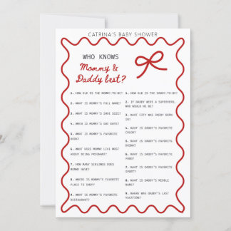Red Bow Baby Shower - Editable Name, 5x7 Invitatio Kaart