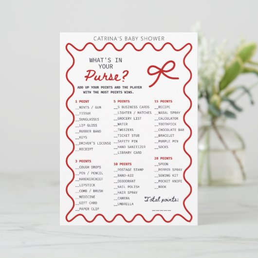 Red Bow Baby Shower - Editable Name, 5x7 Invitatio Kaart (Staand voorkant)