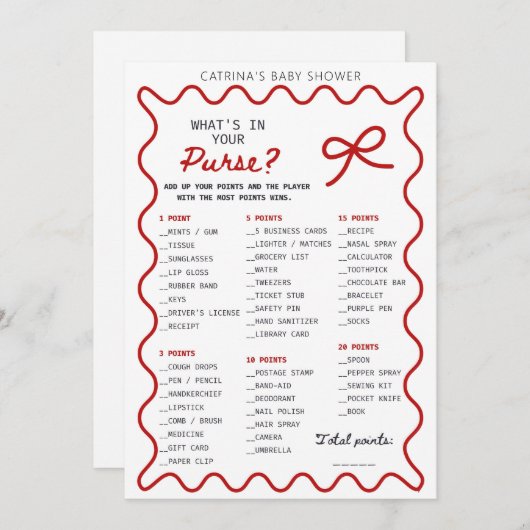 Red Bow Baby Shower - Editable Name, 5x7 Invitatio Kaart (Voorkant / Achterkant)