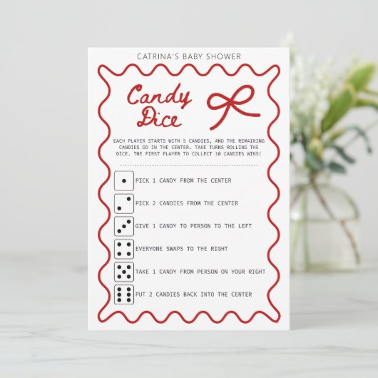 Red Bow Baby Shower - Editable Name, 5x7 Invitatio Kaart (Staand voorkant)