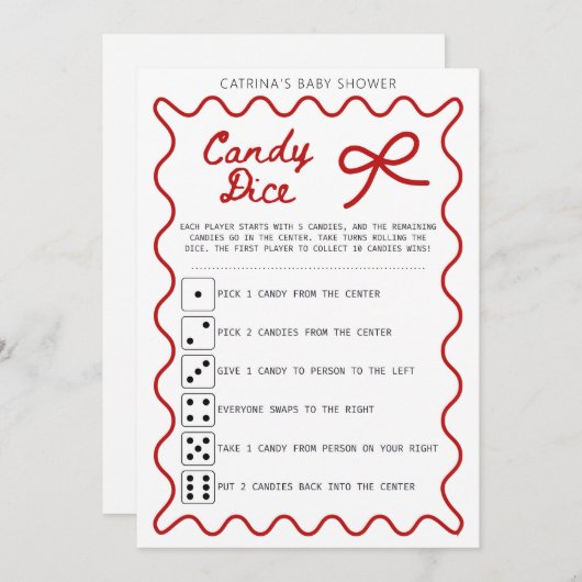 Red Bow Baby Shower - Editable Name, 5x7 Invitatio Kaart (Voorkant / Achterkant)