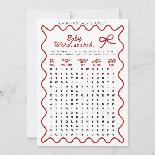 Red Bow Baby Shower - Editable Name, 5x7 Invitatio Kaart (Voorkant)