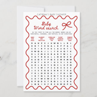 Red Bow Baby Shower - Editable Name, 5x7 Invitatio Kaart