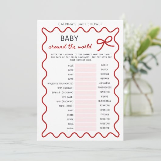Red Bow Baby Shower - Editable Name, 5x7 Kaart (Staand voorkant)