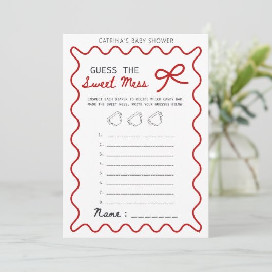 Red Bow Baby Shower - Editable Name, 5x7 Kaart (Staand voorkant)