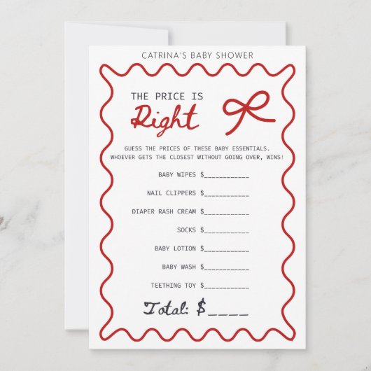 Red Bow Baby Shower - Editable Name, 5x7 Kaart (Voorkant)