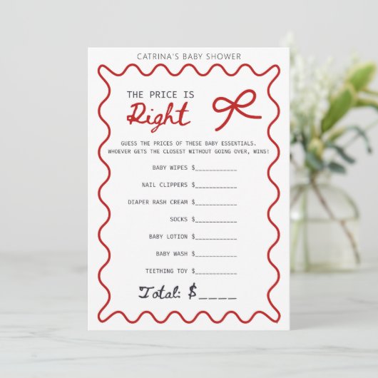 Red Bow Baby Shower - Editable Name, 5x7 Kaart (Staand voorkant)