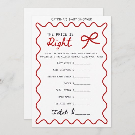 Red Bow Baby Shower - Editable Name, 5x7 Kaart (Voorkant / Achterkant)