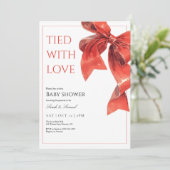 Red Bow Baby shower Uitnodiging Gekoppeld Met Lief (Staand voorkant)