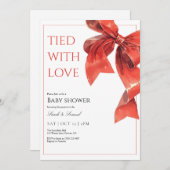 Red Bow Baby shower Uitnodiging Gekoppeld Met Lief (Voorkant / Achterkant)