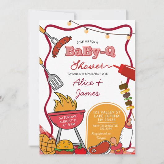 Red Bow Backyard BabyQ Baby Shower Kaart (Voorkant)