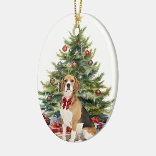 Red Bow Beagle Hound Dog Christmas Keramisch Ornament (Links)