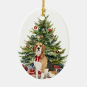 Red Bow Beagle Hound Dog Christmas Keramisch Ornament (Voorkant)