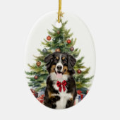 Red Bow Berner Berg Hond Kerstmis Keramisch Ornament (Voorkant)