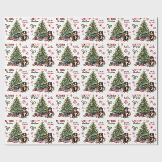 Red Bow Berner Mountain Dog Holiday Tree Cadeaupapier (Vlak)
