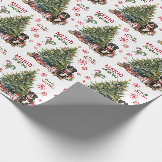 Red Bow Berner Mountain Dog Holiday Tree Cadeaupapier (Hoek)