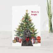 Red Bow Black Cocker Spaniel Dog Christmas Tree Feestdagen Kaart (Voorkant)