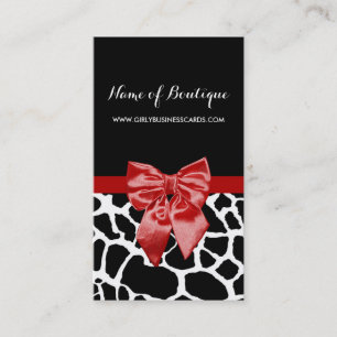 Red Bow Black en White Giraffe Boutique Visitekaartje