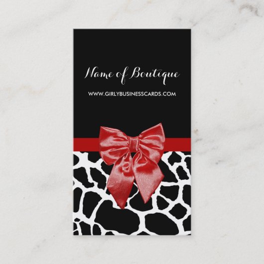 Red Bow Black en White Giraffe Boutique Visitekaartje (Voorkant)