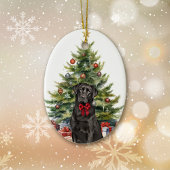 Red Bow Black Labrador Retriever Christmas Keramisch Ornament