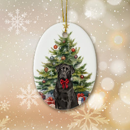 Red Bow Black Labrador Retriever Christmas Keramisch Ornament