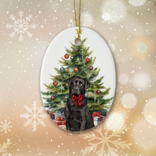 Red Bow Black Labrador Retriever Christmas Keramisch Ornament