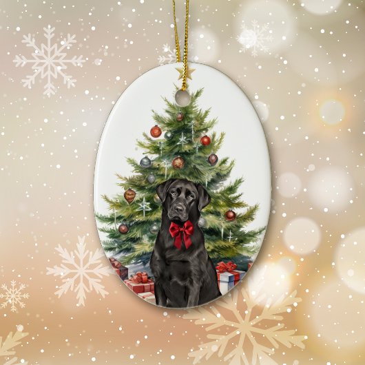 Red Bow Black Labrador Retriever Christmas Keramisch Ornament