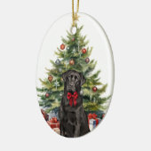 Red Bow Black Labrador Retriever Christmas Keramisch Ornament (Links)