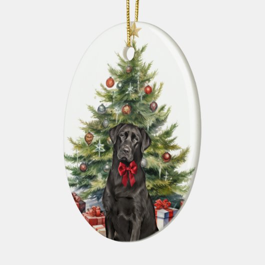 Red Bow Black Labrador Retriever Christmas Keramisch Ornament (Links)