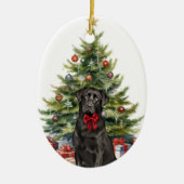 Red Bow Black Labrador Retriever Christmas Keramisch Ornament (Voorkant)