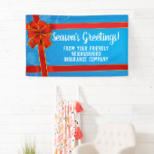 Red Bow Blue Custom Christmas Party Holiday Spandoek (Insitu)