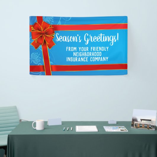 Red Bow Blue Custom Christmas Party Holiday Spandoek (Beurs)