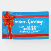 Red Bow Blue Custom Christmas Party Holiday Spandoek (Horizontaal)